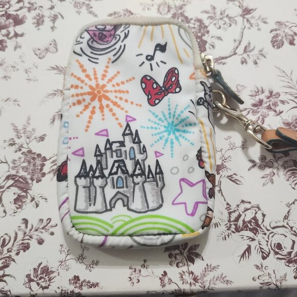 Disney Dooney and Bourke Sketch Castle Parks White Pouch Wristlet